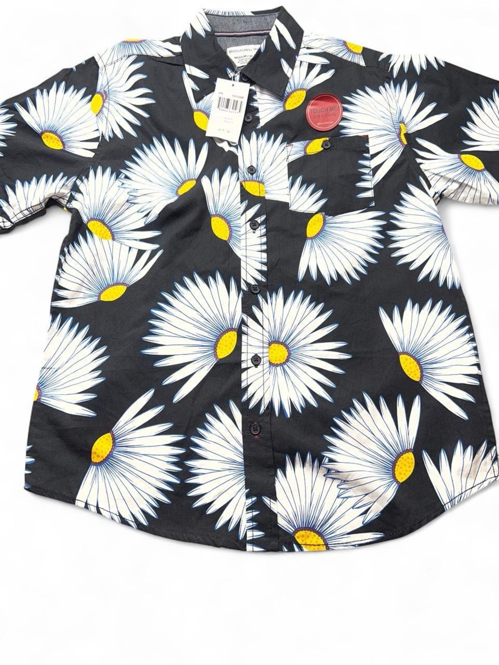 Black Daisy-Print Button-Down Shirt for Kids